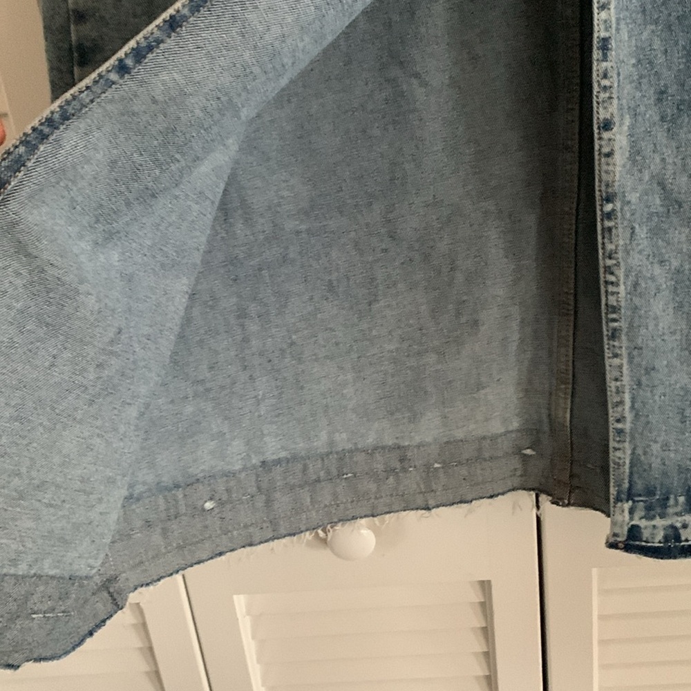 ONEDNA Ann Arbor Denim Maxi Skirt Women’s Blue Jean Front Slit Raw Edge Size L - Picture 3 of 14